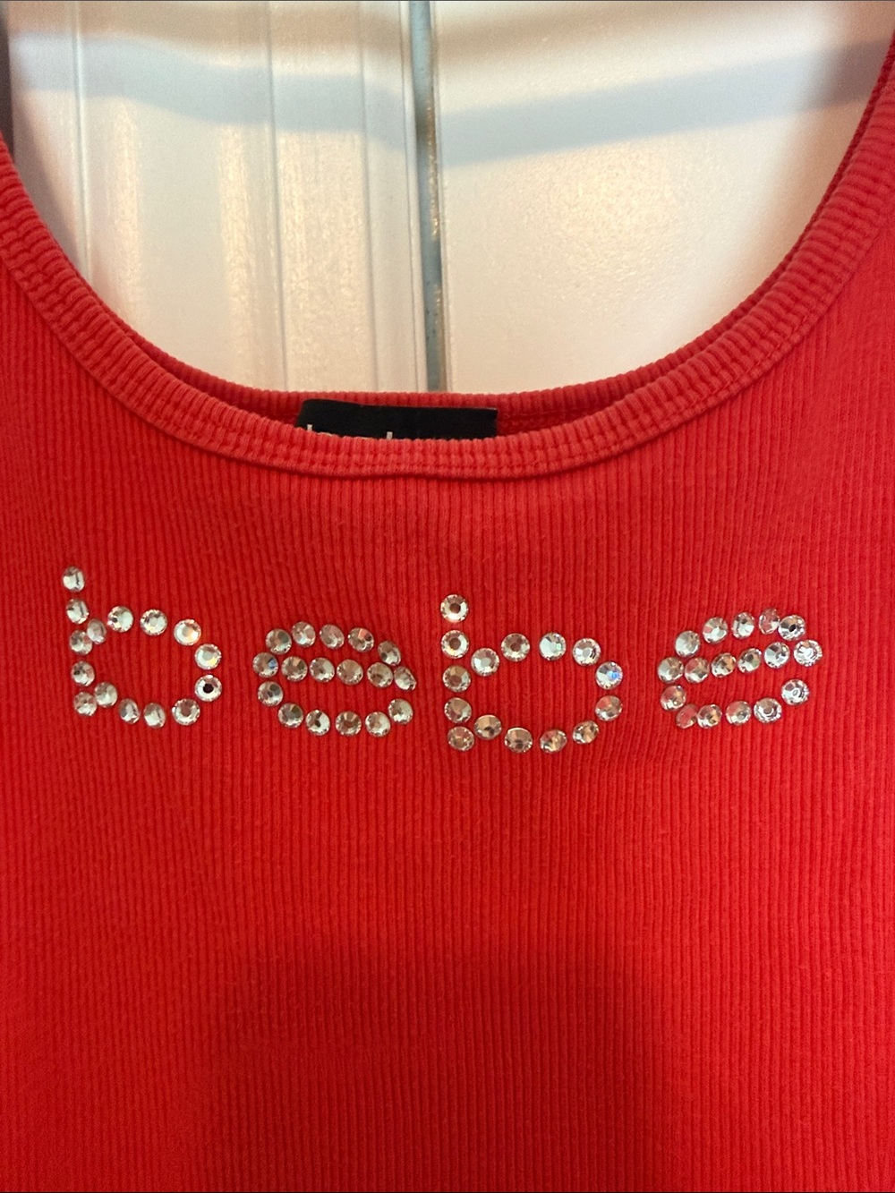 Bebe Red Rhinestone Logo Ribbed Tank - Picture 5 of 5